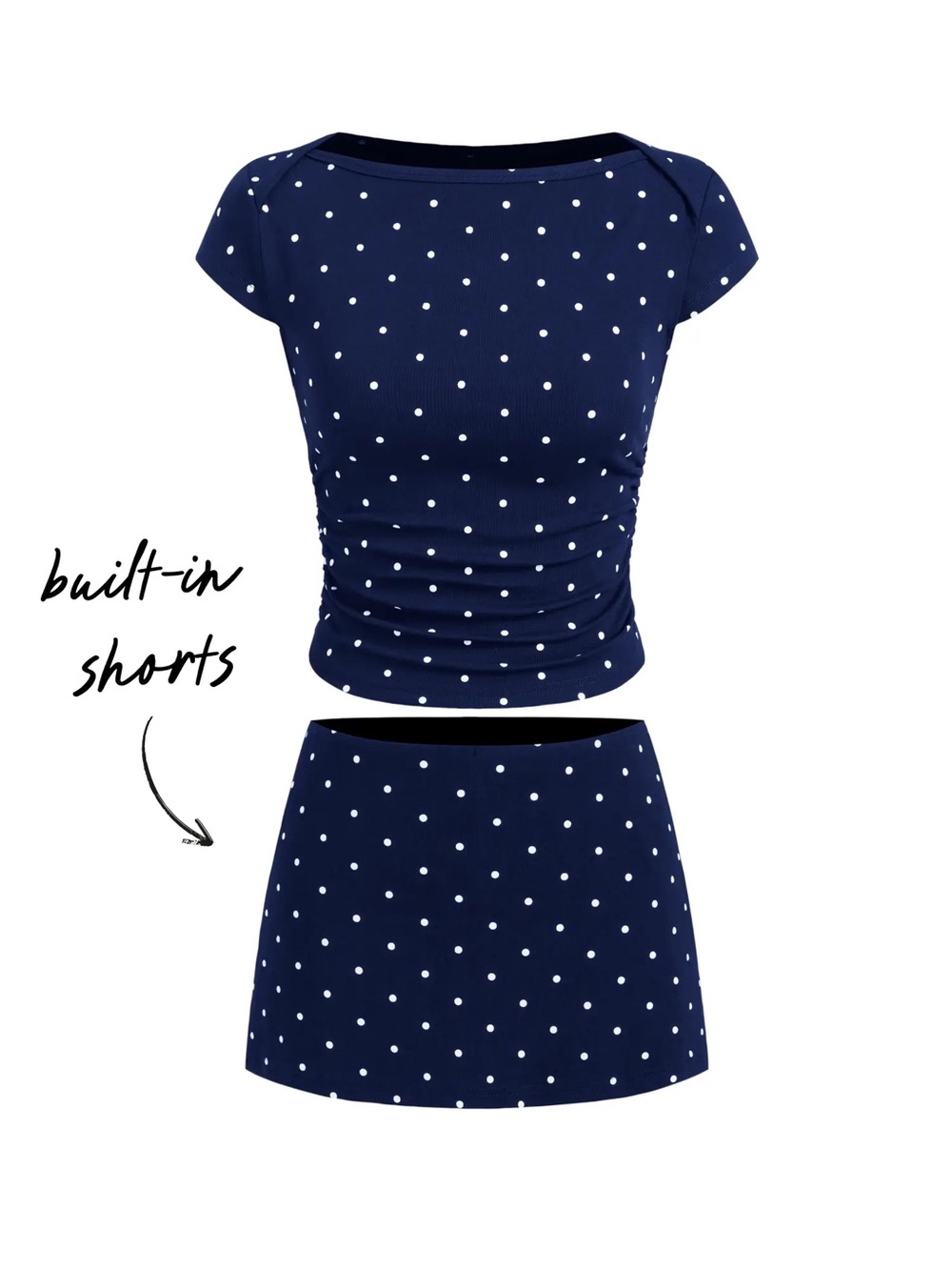 Cider Navy and White Polka Dot Mini Skirt